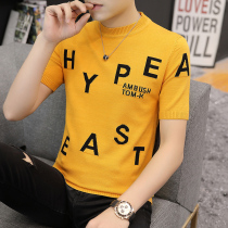 2021 early autumn new short sleeve sweater mens base sweater slim handsome young personality letter thread coat
