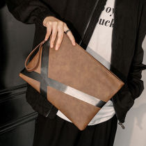 Hong Kong IT Catherine Retro Frosted Leather Hand Grab Bag Han Edition Mens Bag Large Capacity Hand Grab Bag Letter Enveloping Tide