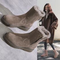 Snow boots women 2021 new fur one cotton shoes winter wear plus velvet padded fashion warm short boots