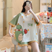 Sleepwear Women Summer thin Pure Cotton Short Sleeves Suit Spring Autumn Day Cute Students Full Cotton Extractable Dinosaur Home Clothing