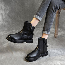 Short boots womens spring and Autumn boots British style Martin boots all-match short tube high top leather low thick heel handsome motorcycle boots