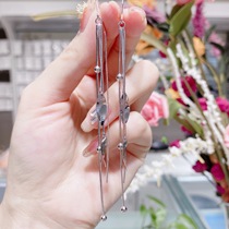 s925 pure silver long style stream Su leaf earrings Japan-Japan-Korea wave fashion anti-lose temperament earrings female net red with earrings