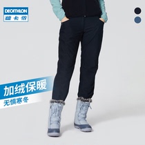 Decathlon pants women outdoor waterproof windproof autumn and winter warm plus velvet thickened cold-proof large size mountaineering trousers ODT1