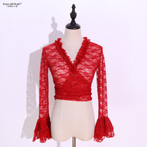 7yearsoldlilgirl practice suit 2021 New lace flamenco trumpet sleeve jacket EUU17
