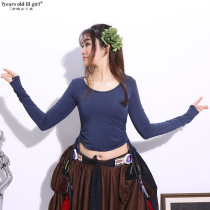 7yearsoldlilgirl belly dance practice clothes New modal cotton double sides draw small long body top