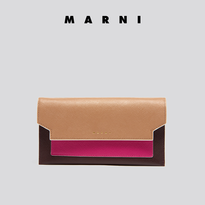 MARNI Autumn Series TRUNK Ladies Large Coloured Cross Calf Leather Single Shoulder Hand Wallet
