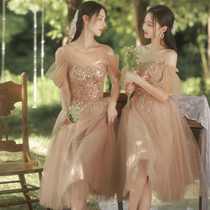 Wedding bridesmaid dress 2021 new champagne color small fairy quality sister group dress large size fat mm thin summer