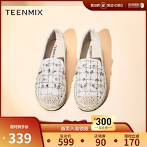 Tianmei woven pearl fisherman shoes women 2021 autumn new one pedal shoes lazy shoes flat heel round head casual shoes