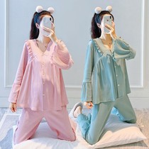 Large size pajamas womens spring and autumn new confinement pure cotton breastfeeding pregnant women pajamas thin home clothes set to wear outside