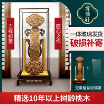 Qufu peach wood wishful decoration Vertical solid wood flower blooming rich carving opening gift Living room office decoration