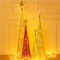 Iron Christmas tree four-sided golden luminous tree package scene layout silver ornaments shopping mall window hotel supplies