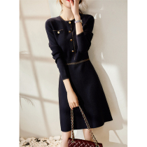 Laughing Hanpai Retro Waist Slimming Wool Knitted Dress Long Autumn New ZQ258256AG