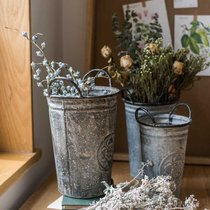 Snowflake tin bucket retro rust spot iron flower bucket vase flower shop decoration N nostalgic small (wide