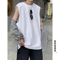Sleeveless t-shirt mens summer student wear tide brand ins sports waistcoat loose and wild solid color vest tide
