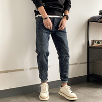  Autumn stretch jeans mens trend brand American retro washed small feet slim fit all-match casual long pants trend