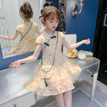 Girls dress summer dress 2021 new foreign style girl princess dress children Hanfu Chinese style cheongsam floral dress