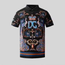 Summer ice silk lapel tide mens short-sleeved polo shirt Fashion printed T-shirt slim half sleeve tide brand European station ins