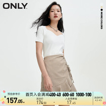 ONLY SPRING SUMMER NEW MINIMALIST PURE COLOR SASHIMI SLIM V-COLLAR SHORT SLEEVE KNIT WOMAN) 121224016