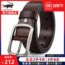 Kadile crocodile mens belt leather first layer pure cowhide pin buckle youth Korean middle-aged business leisure belt