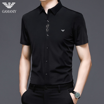 Chi Armania ice silk short sleeve shirt mens half sleeve high-end summer thin business incognito mens black shirt