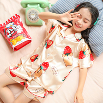 Girls  pajamas Summer ice silk thin section childrens short-sleeved childrens childrens suit Parent-child mother-daughter baby home clothes