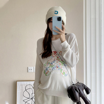 2021 early autumn pregnant womens new Korean version Joker simple bear embroidery long sleeve loose knit sweater fashion