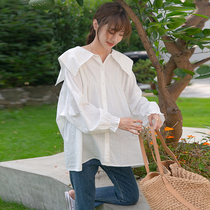 Autumn new maternity dress Korean version of loose size square collar shirt can go out breastfeeding shirt