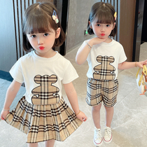 Brother and sister outfit college style suit 2021 new summer childrens casual Korean version baby bear cartoon two-piece set tide