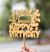 Customized wooden English name letter card birthday celebration ornaments cake plug birthday cake insert card