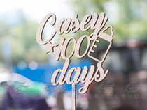 Custom wooden English 100-day celebration decoration cake topper 100day birthday cake plug-in card