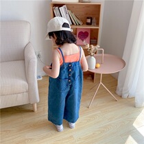 Retro nostalgic style children denim wide leg pants Korean custom boys and girls denim strap pants 2020 summer clothes