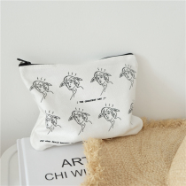 Original ins niche retro simple large capacity canvas pen bag Coin purse Cosmetic storage bag womens stationery bag