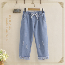 Junior high school summer womens pants 2021 New Girls summer Capri pants college style loose Middle School jeans