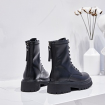WUXIE South Korean style trend black back zipper thick bottom boots female Net red ANN locomotive Martin boots