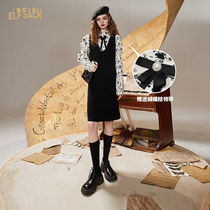 Leprechaun pocket fake two long-sleeved dresses womens early fall 2022 new puff sleeves casual knit skirt