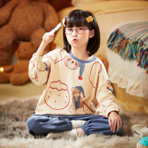 2021 Girls Pajamas Spring and Autumn Cotton Thin Long Sleeves Large Children Girl Home Clothes Cute Bear Set