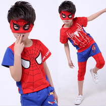 Boys summer suit 2021 new Spider-man childrens clothing Superman short-sleeved cotton thin clothes Ultraman children