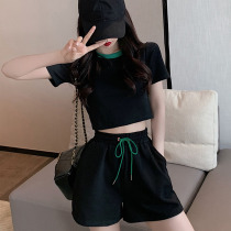 Small Sub Casual Sports Suit Women 2022 New Stylish Thin black short sleeve shorts showing thin two sets of damp