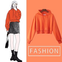 Short hooded sweater female spring and autumn thin 2021 New hoodie collar loose Korean long sleeve solid color top