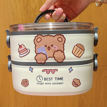 Double-layer insulated lunch box office workers with rice stainless steel lunch box large capacity student lunch box can be heated by microwave oven