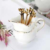 European light luxury ceramic milk jug milk jug stainless steel fruit fork mixing spoon fruit fork set Golden Leaf fork spoon