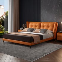 Italian light luxury master bedroom Wedding bed Double bed Modern simple leather bed Bedroom Tatami leather bed Solid wood bed King bed