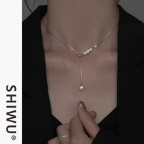 Decorated with silver tassel pearl necklace female niche design sense sterling silver light luxury choker neck chain silver necklace female summer