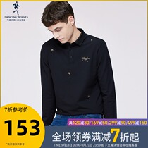 (Scattered gold embroidery) dance with Wolves long sleeve T-shirt mens 2021 autumn new mens lapel polo shirt