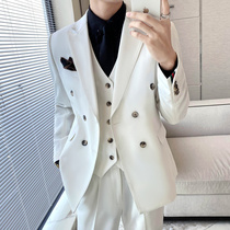 White Korean slim double-breasted suit jacket spring and autumn fried street senior sense light mature style mens suit suit suit