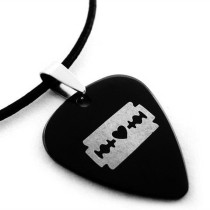 Titanium steel metal personality rock guitar pick necklace HIM band blade