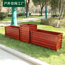 Outdoor wood grain aluminum alloy flower box Outdoor road street anti-corrosion plastic wood flower pot Gardening floor-to-ceiling flower bowl flower trough