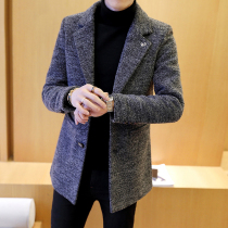 2021 Spring and Autumn new mens Nizi windbreaker Korean version of woolen coat casual long jacket coat mens