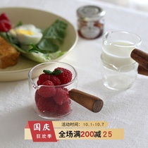 Refed ins wooden handle glass Mini Milk Cup sauce bowl dipping dish Western food juice bucket Honey bowl espresso cup