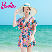 Barbie swimsuit womens 2021 new summer fashion belly cover thin conservative one-piece dress large size spa seaside swimming suit